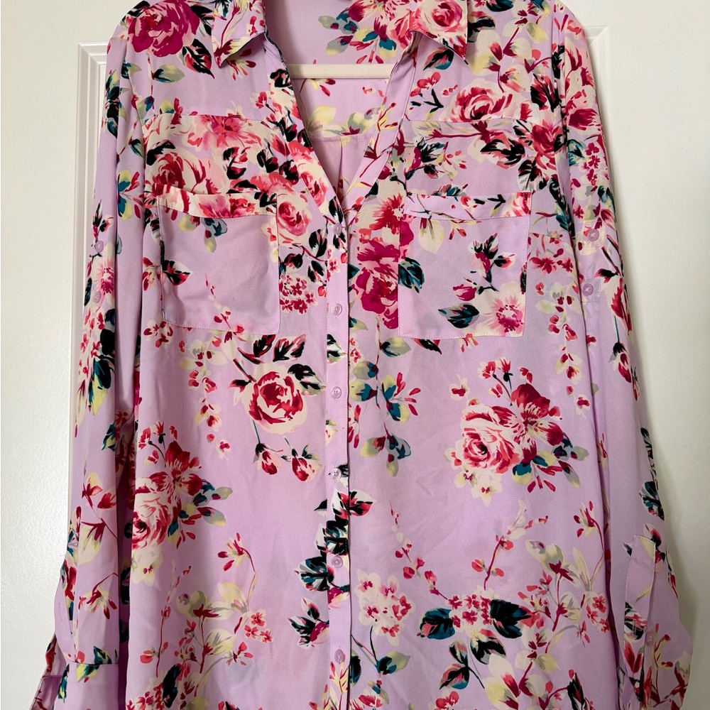 Express Pink Floral Portofino Shirt
